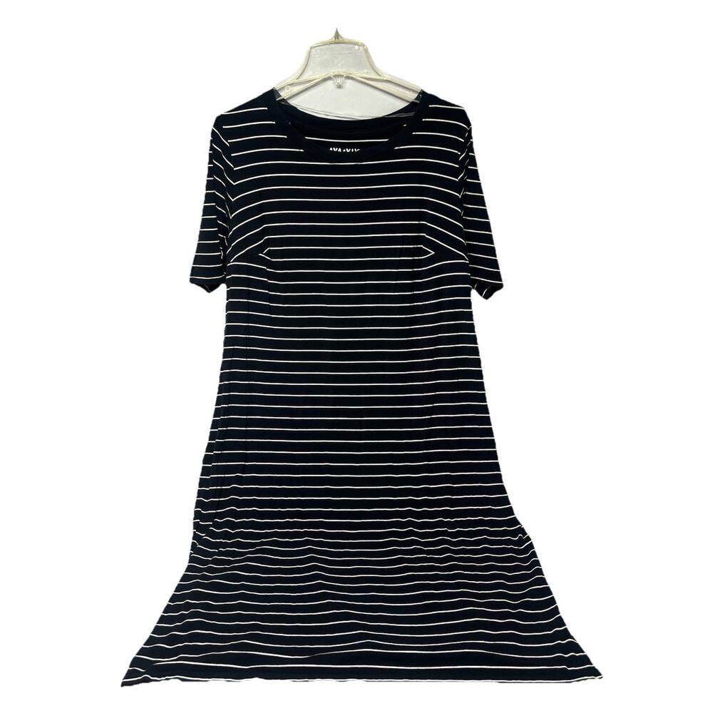 Ava & Viv Women’s Dress 1X Black White Striped Short Sleeve Casual Stretch Plus